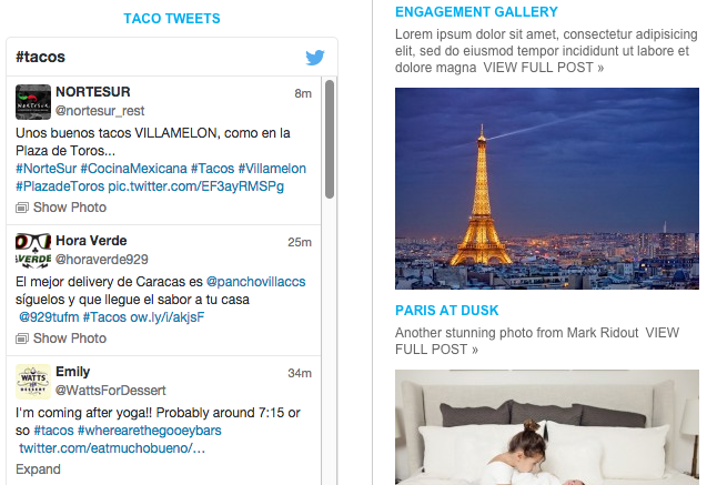 a twitter.com widget pulling up most recent tweets containing #tacos