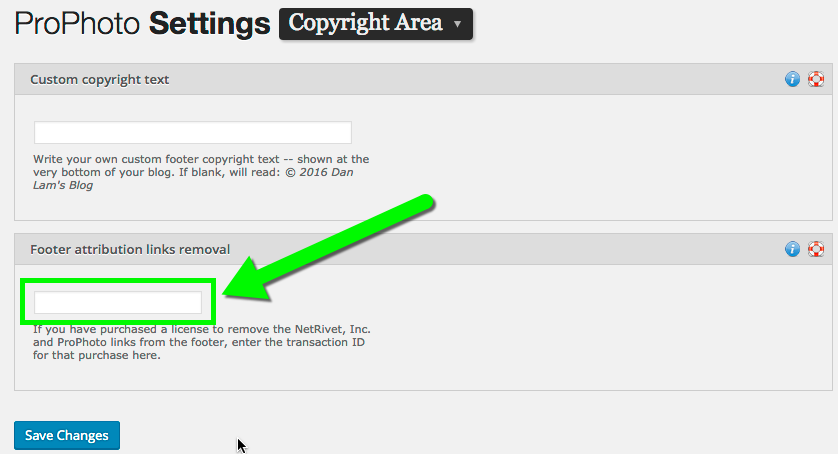 Copyright Footer Link Removal Field