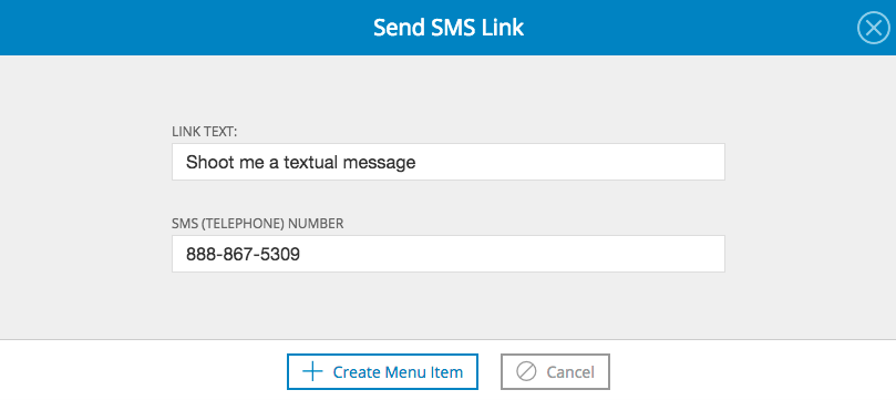 Send SMS Menu Link Options