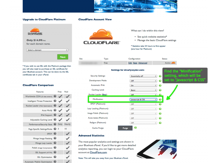 Cloudflare Portal Minification Option